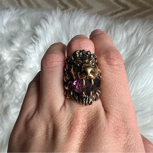 Gucci Lion Head Ring with Amethyst